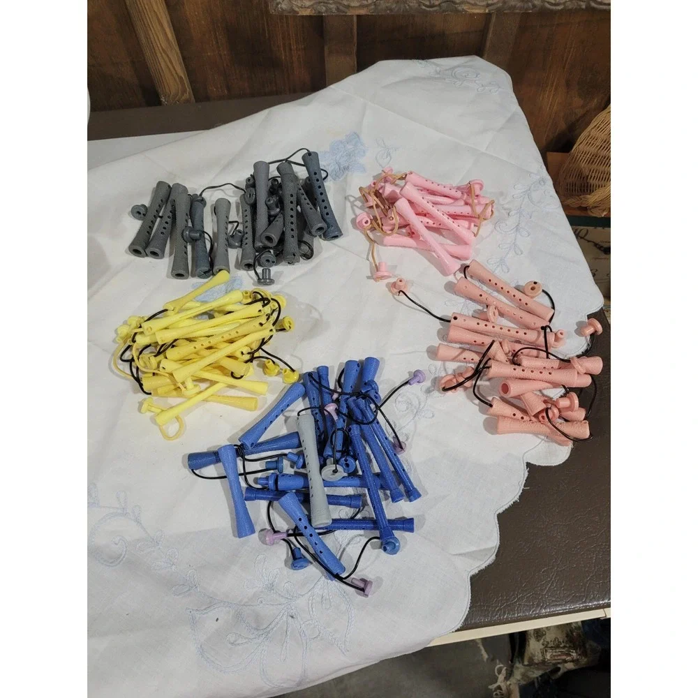 Vintage Lot 71 pastic Elastic Swing Arm Permanent Rollers Hair Curlers Perm Rods